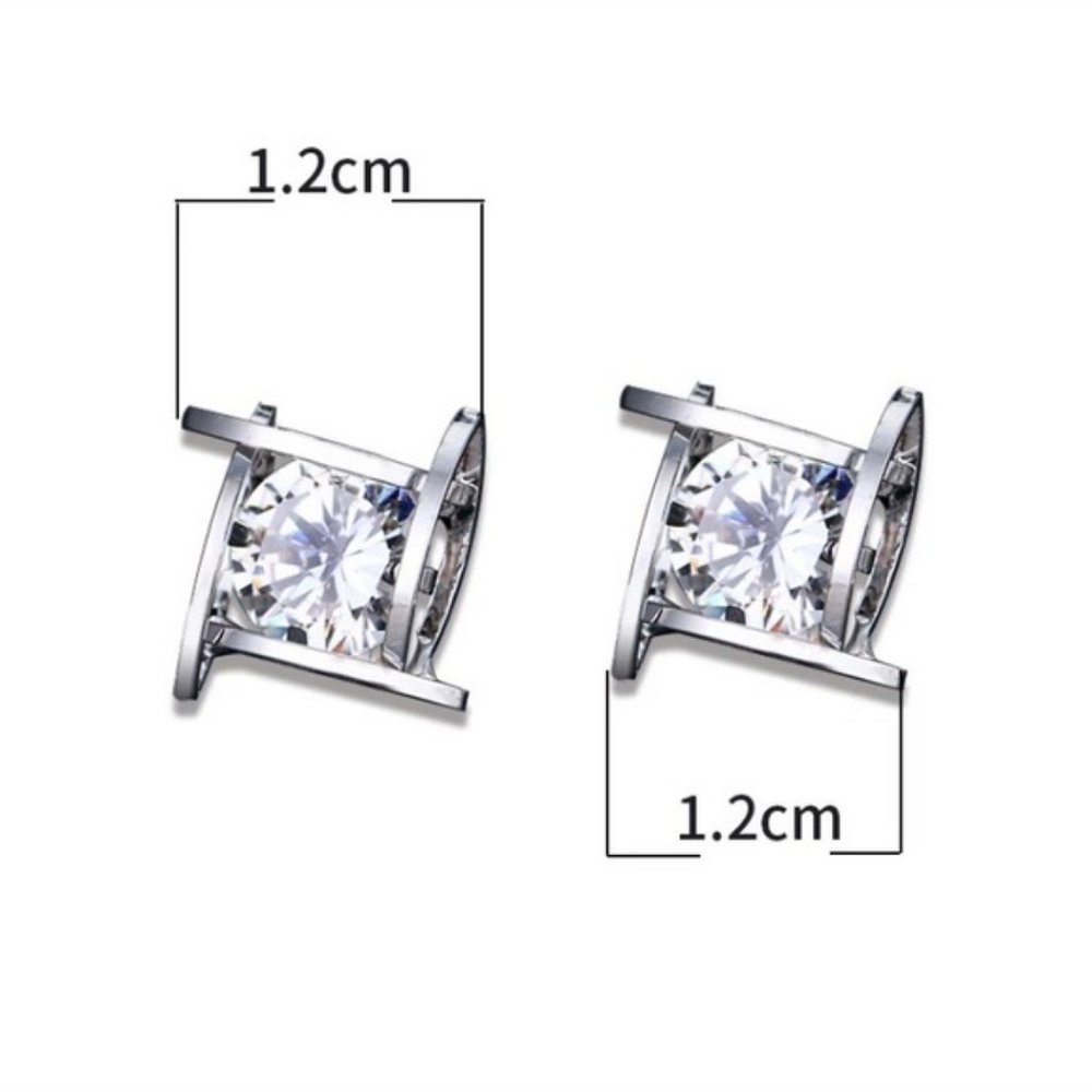 *NEW Silver Solitaire Caged Diamond Stud Earrings - Picture 9 of 9